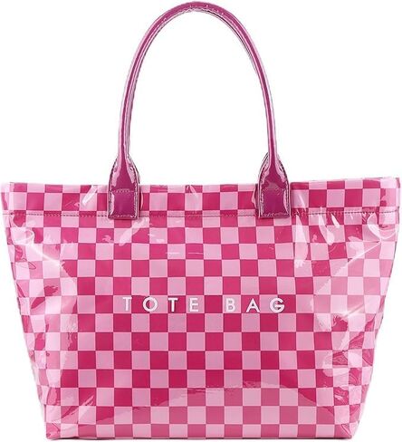 Lushandy PVC Tote Bag with Zipper Checkered Tote Bag Large Plastic Letters Print Hobo Handbag Checkered Purse for Work Travel | Waterproof Surface in Kuwait