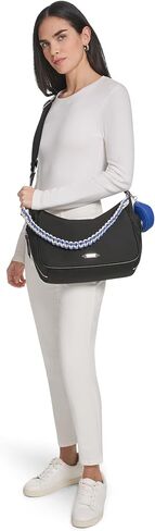 Calvin Klein Zulle Organizational Hobo Shoulder Bag, Black/Silver, One Size in Kuwait