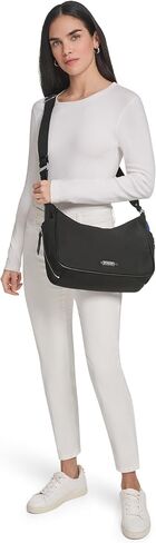 Calvin Klein Zulle Organizational Hobo Shoulder Bag, Black/Silver, One Size in Kuwait