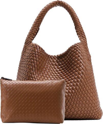 Large Woven Tote Bag for Women with Purse Fashion Shoulder Hobo Underarm Bags Woven Soft Vegan Leather Handbag in Saudi Arabia