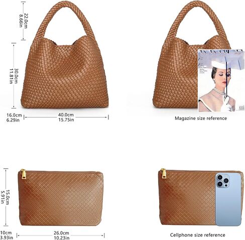 Large Woven Tote Bag for Women with Purse Fashion Shoulder Hobo Underarm Bags Woven Soft Vegan Leather Handbag in Saudi Arabia