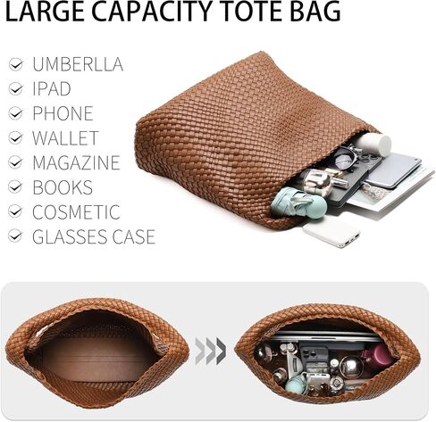 Large Woven Tote Bag for Women with Purse Fashion Shoulder Hobo Underarm Bags Woven Soft Vegan Leather Handbag in Saudi Arabia
