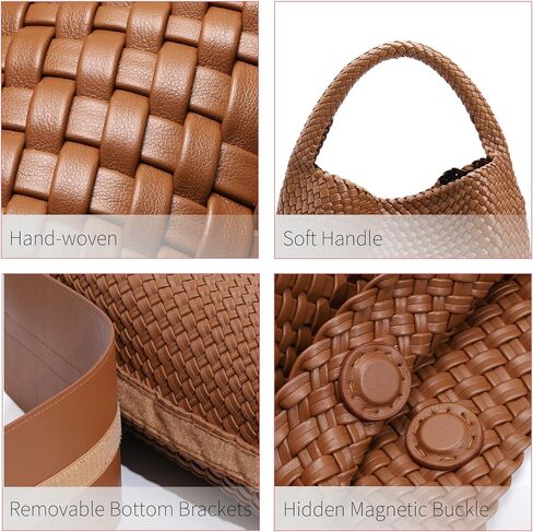 Large Woven Tote Bag for Women with Purse Fashion Shoulder Hobo Underarm Bags Woven Soft Vegan Leather Handbag in Saudi Arabia