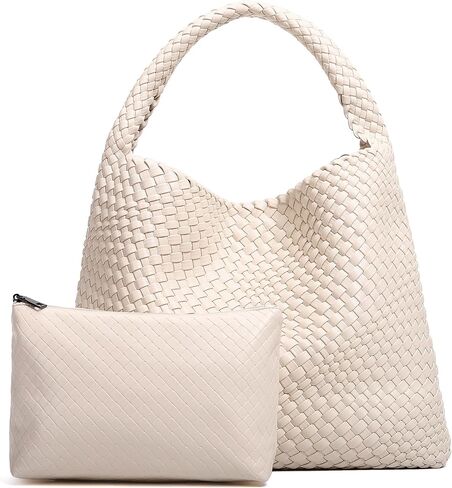 Large Woven Tote Bag for Women with Purse Fashion Shoulder Hobo Underarm Bags Woven Soft Vegan Leather Handbag in Kuwait