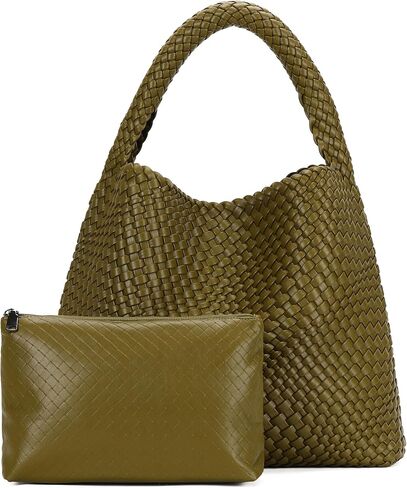 Large Woven Tote Bag for Women with Purse Fashion Shoulder Hobo Underarm Bags Woven Soft Vegan Leather Handbag in Saudi Arabia