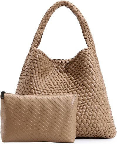 Large Woven Tote Bag for Women with Purse Fashion Shoulder Hobo Underarm Bags Woven Soft Vegan Leather Handbag in Saudi Arabia