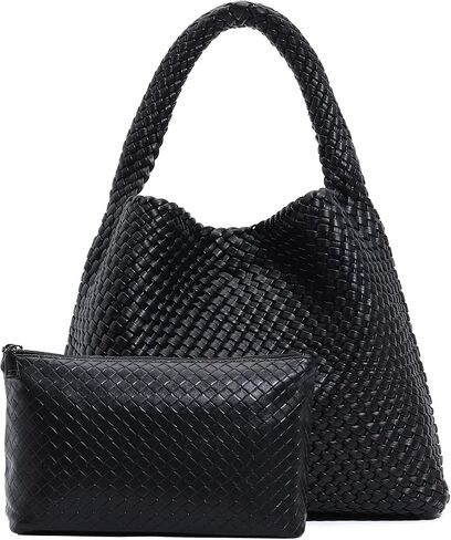 Large Woven Tote Bag for Women with Purse Fashion Shoulder Hobo Underarm Bags Woven Soft Vegan Leather Handbag in Saudi Arabia