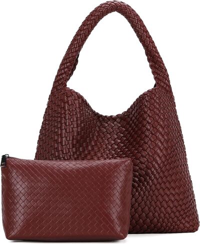 Large Woven Tote Bag for Women with Purse Fashion Shoulder Hobo Underarm Bags Woven Soft Vegan Leather Handbag in Saudi Arabia