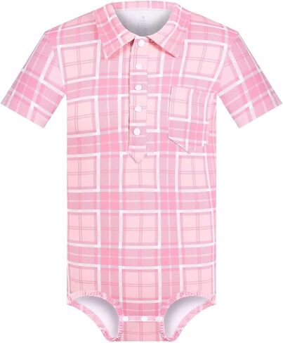 Landofgenie Men's Pink Plaid Bodysuit Polo Jumpsuit Short Sleeve Adult Onesie for Men in Kuwait