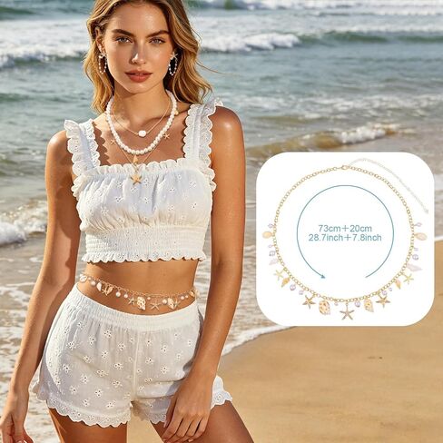 23 Pcs Starfish Seashell Beach Jewelry Set, Layer Necklace Bracelets Stackable Shell Starfish Rings Earrings Boho Pearl Beach Accessories for Women in Saudi Arabia