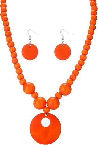 LOTSOF Boho Wooden Beaded Necklace and Earring Set for Women, Bohemian Chunky Statement Costume Jewelry, Round Drop Pendant Retro Ethnic Accessories Ladies Gift in Saudi Arabia