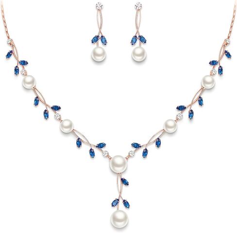EVER FAITH Wedding Pearl Jewelry Set for Bride Cubic Zirconia Crystal Simulated Pearls Floral Vine Filigree Bridal Necklace Earrings for Women in Kuwait
