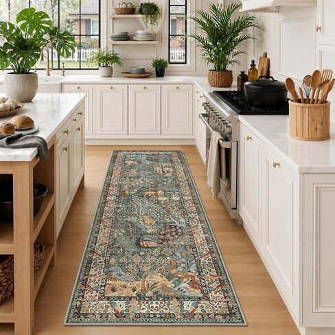5x7 Washable Area Rug, Vintage Animals Print Boho Rug, Non Slip Low Pile Stain Resistance Floor Carpet for Living Room Bedroom Dining Room Nursery Home Decor in Saudi Arabia