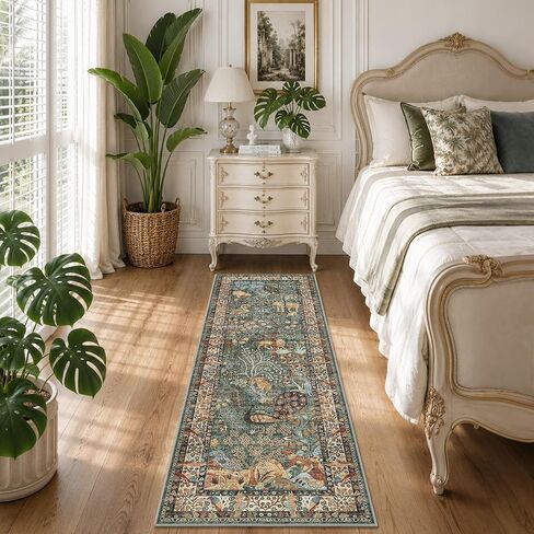 5x7 Washable Area Rug, Vintage Animals Print Boho Rug, Non Slip Low Pile Stain Resistance Floor Carpet for Living Room Bedroom Dining Room Nursery Home Decor in Saudi Arabia