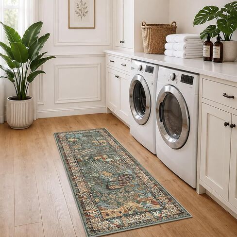 5x7 Washable Area Rug, Vintage Animals Print Boho Rug, Non Slip Low Pile Stain Resistance Floor Carpet for Living Room Bedroom Dining Room Nursery Home Decor in Saudi Arabia
