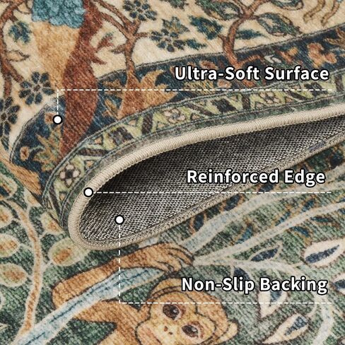 5x7 Washable Area Rug, Vintage Animals Print Boho Rug, Non Slip Low Pile Stain Resistance Floor Carpet for Living Room Bedroom Dining Room Nursery Home Decor in Saudi Arabia