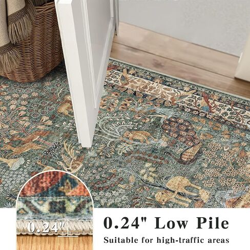 5x7 Washable Area Rug, Vintage Animals Print Boho Rug, Non Slip Low Pile Stain Resistance Floor Carpet for Living Room Bedroom Dining Room Nursery Home Decor in Saudi Arabia