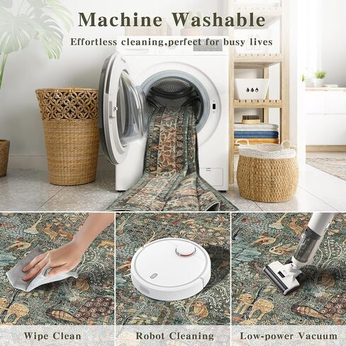 5x7 Washable Area Rug, Vintage Animals Print Boho Rug, Non Slip Low Pile Stain Resistance Floor Carpet for Living Room Bedroom Dining Room Nursery Home Decor in Saudi Arabia