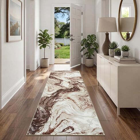 2x8 Kitchen Runner Rugs Washable Blue Soft Hallway Runner Non Slip Marble Entryway Rug Abstract Laundry Mat Stain Resistant Carpet for Entryway Bedroom Bathroom Beside Rug in Kuwait