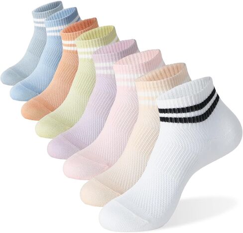 8 Pairs Women's Striped Athletic Socks, Mesh Thin Cotton Ankle Socks, Cute Colorful Vintage Casual Breathable Crew Sock for Women Girls in Kuwait