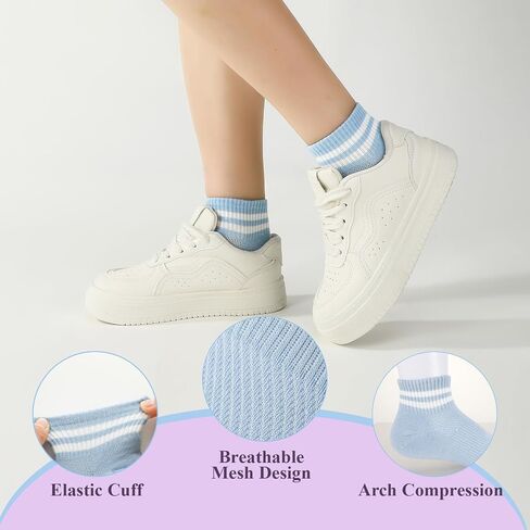 8 Pairs Women's Striped Athletic Socks, Mesh Thin Cotton Ankle Socks, Cute Colorful Vintage Casual Breathable Crew Sock for Women Girls in Kuwait