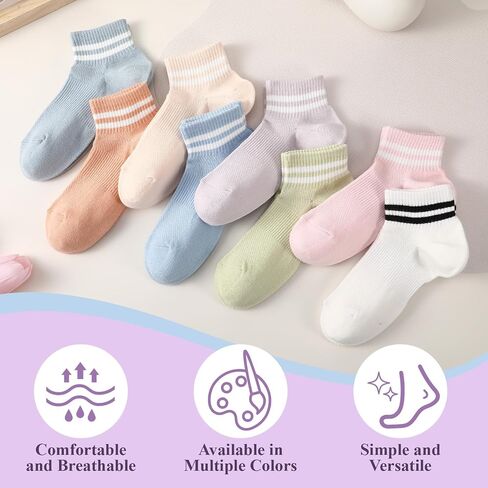 8 Pairs Women's Striped Athletic Socks, Mesh Thin Cotton Ankle Socks, Cute Colorful Vintage Casual Breathable Crew Sock for Women Girls in Kuwait