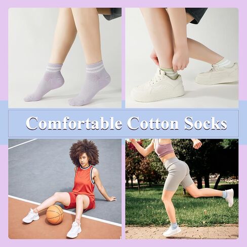 8 Pairs Women's Striped Athletic Socks, Mesh Thin Cotton Ankle Socks, Cute Colorful Vintage Casual Breathable Crew Sock for Women Girls in Kuwait
