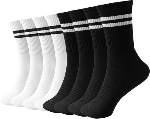 Womens Striped Crew Socks- Casual Long Cotton Athletic Breathable Calf Casual Socks for Women Gifts 8 Pairs Size 5-10 in Saudi Arabia