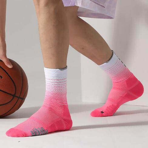Athletic Crew Socks for Women & Men - 4 Pairs Breathable Cushioned Sports Compress Socks, Moisture Wicking Non-Slip Socks for Running, Basketball, Hiking, Gym (Gradient Athletic socks) in Saudi Arabia