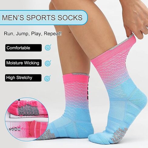 Athletic Crew Socks for Women & Men - 4 Pairs Breathable Cushioned Sports Compress Socks, Moisture Wicking Non-Slip Socks for Running, Basketball, Hiking, Gym (Gradient Athletic socks) in Saudi Arabia