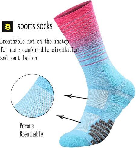 Athletic Crew Socks for Women & Men - 4 Pairs Breathable Cushioned Sports Compress Socks, Moisture Wicking Non-Slip Socks for Running, Basketball, Hiking, Gym (Gradient Athletic socks) in Saudi Arabia