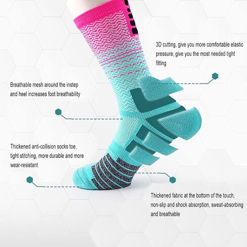 Athletic Crew Socks for Women & Men - 4 Pairs Breathable Cushioned Sports Compress Socks, Moisture Wicking Non-Slip Socks for Running, Basketball, Hiking, Gym (Gradient Athletic socks) in Saudi Arabia