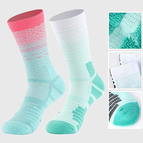 Athletic Crew Socks for Women & Men - 4 Pairs Breathable Cushioned Sports Compress Socks, Moisture Wicking Non-Slip Socks for Running, Basketball, Hiking, Gym (Gradient Athletic socks) in Saudi Arabia