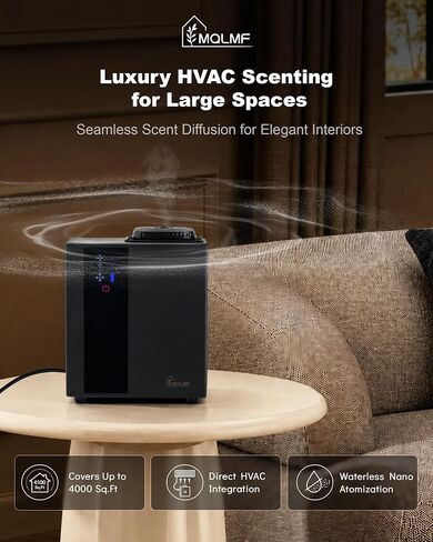 HVAC Diffuser Scent System Whole House - 4500 Sq Ft,Metal,Ultra Quiet,Safety Lock,Bluetooth App,Hotel Commercial Collection Diffuser Machine - Black,Includes 2 x 60ml Oils in Saudi Arabia