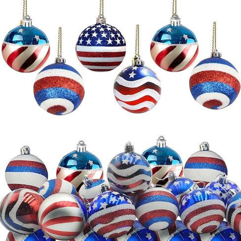 12 Pcs Independence Day Ball Ornament - 4th of July Patriotic Hanging Ball Decoration American Flag Ornament for Independence Day, Christmas Tree, USA Themed Party Supplies in Saudi Arabia
