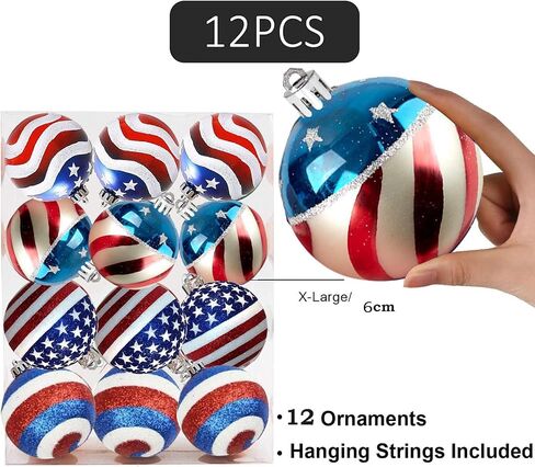 12 Pcs Independence Day Ball Ornament - 4th of July Patriotic Hanging Ball Decoration American Flag Ornament for Independence Day, Christmas Tree, USA Themed Party Supplies in Saudi Arabia