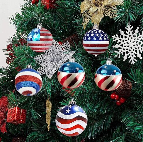 12 Pcs Independence Day Ball Ornament - 4th of July Patriotic Hanging Ball Decoration American Flag Ornament for Independence Day, Christmas Tree, USA Themed Party Supplies in Saudi Arabia