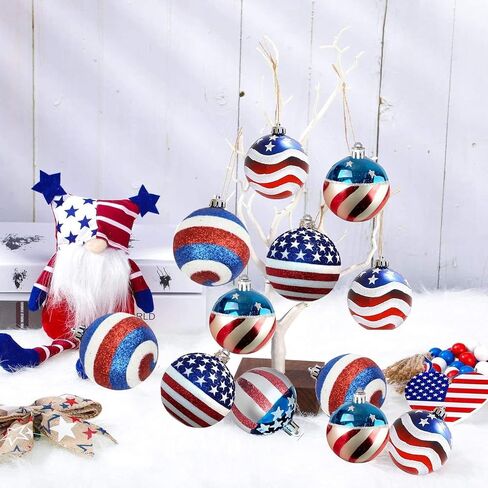 12 Pcs Independence Day Ball Ornament - 4th of July Patriotic Hanging Ball Decoration American Flag Ornament for Independence Day, Christmas Tree, USA Themed Party Supplies in Saudi Arabia