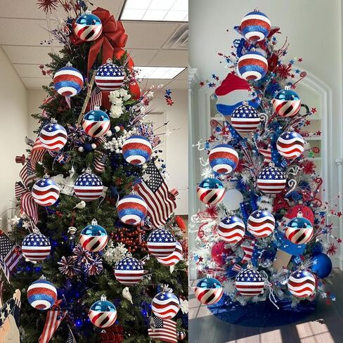 12 Pcs Independence Day Ball Ornament - 4th of July Patriotic Hanging Ball Decoration American Flag Ornament for Independence Day, Christmas Tree, USA Themed Party Supplies in Saudi Arabia