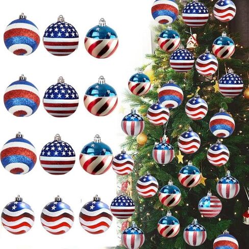 12 Pcs Independence Day Ball Ornament - 4th of July Patriotic Hanging Ball Decoration American Flag Ornament for Independence Day, Christmas Tree, USA Themed Party Supplies in Saudi Arabia