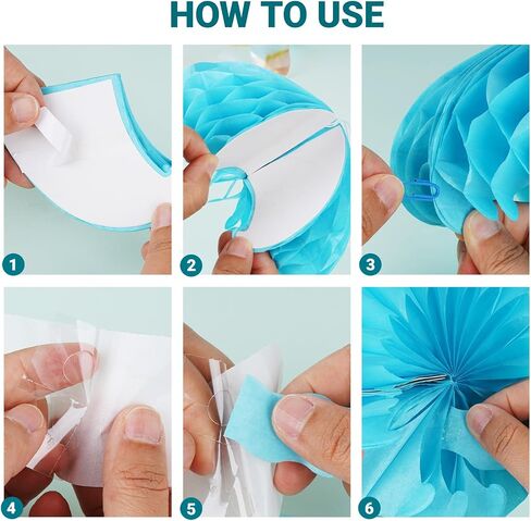 6 Pcs Hanging Jellyfish Paper Honeycomb Decorations Blue Jellyfish Decor for The Sea Ocean Party, Mermaid Birthday Decoration, Baby Shower, Nautical Events(Blue) in Kuwait