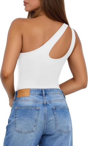 Women Sexy One Shoulder Thong Bodysuit Sleeveless V Backless Body Suit Cutout Going Out Tank Tops Summer Top 2026 in Saudi Arabia
