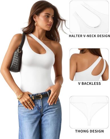 Women Sexy One Shoulder Thong Bodysuit Sleeveless V Backless Body Suit Cutout Going Out Tank Tops Summer Top 2026 in Saudi Arabia