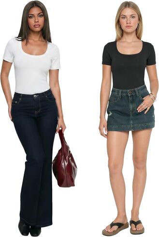 Women Scoop Neck Short Sleeve Thong Bodysuit Basic Body Suit Summer Top Fashion Outfits 2026 in Saudi Arabia