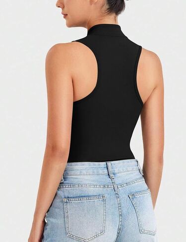 YMDUCH Women's Sexy Sleeveless High Neck Zip Up Slim Fit One Piece Bodysuit Top in Kuwait