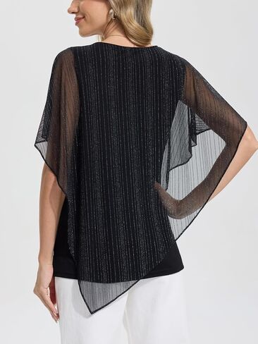 BAISHENGGT Womens Lightweight Mesh Double-Layered Blouses Asymmetrical Flowy Poncho Going Out Tops Shirts in Saudi Arabia
