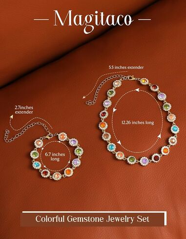 Magitaco Colorful Rhinestone Jewelry Set, Multi Color Crystal Bracelet for Women, Stackable Gemstone Choker Necklace for Beach Prom in Saudi Arabia