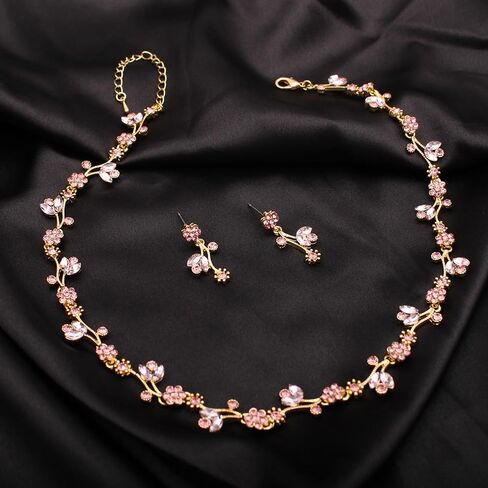 Elegant Brides Austrian Crystal Flower Choker Necklace Drop Dangle Earring Bracelet Wedding Jewelry Set for Bridesmaid Prom Costume Jewelry Set for Women in Saudi Arabia
