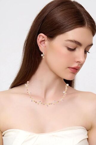 Elegant Brides Austrian Crystal Flower Choker Necklace Drop Dangle Earring Bracelet Wedding Jewelry Set for Bridesmaid Prom Costume Jewelry Set for Women in Saudi Arabia