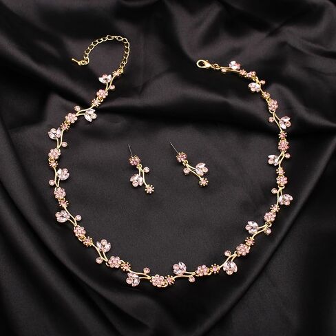 Elegant Brides Austrian Crystal Flower Choker Necklace Drop Dangle Earring Bracelet Wedding Jewelry Set for Bridesmaid Prom Costume Jewelry Set for Women in Saudi Arabia
